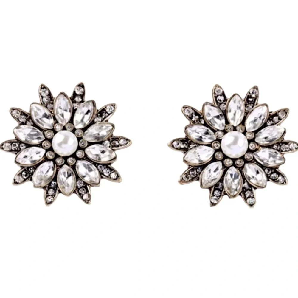 NEW Bridal Earrings CRYSTAL & PEARL Retro Post EARRINGS #176